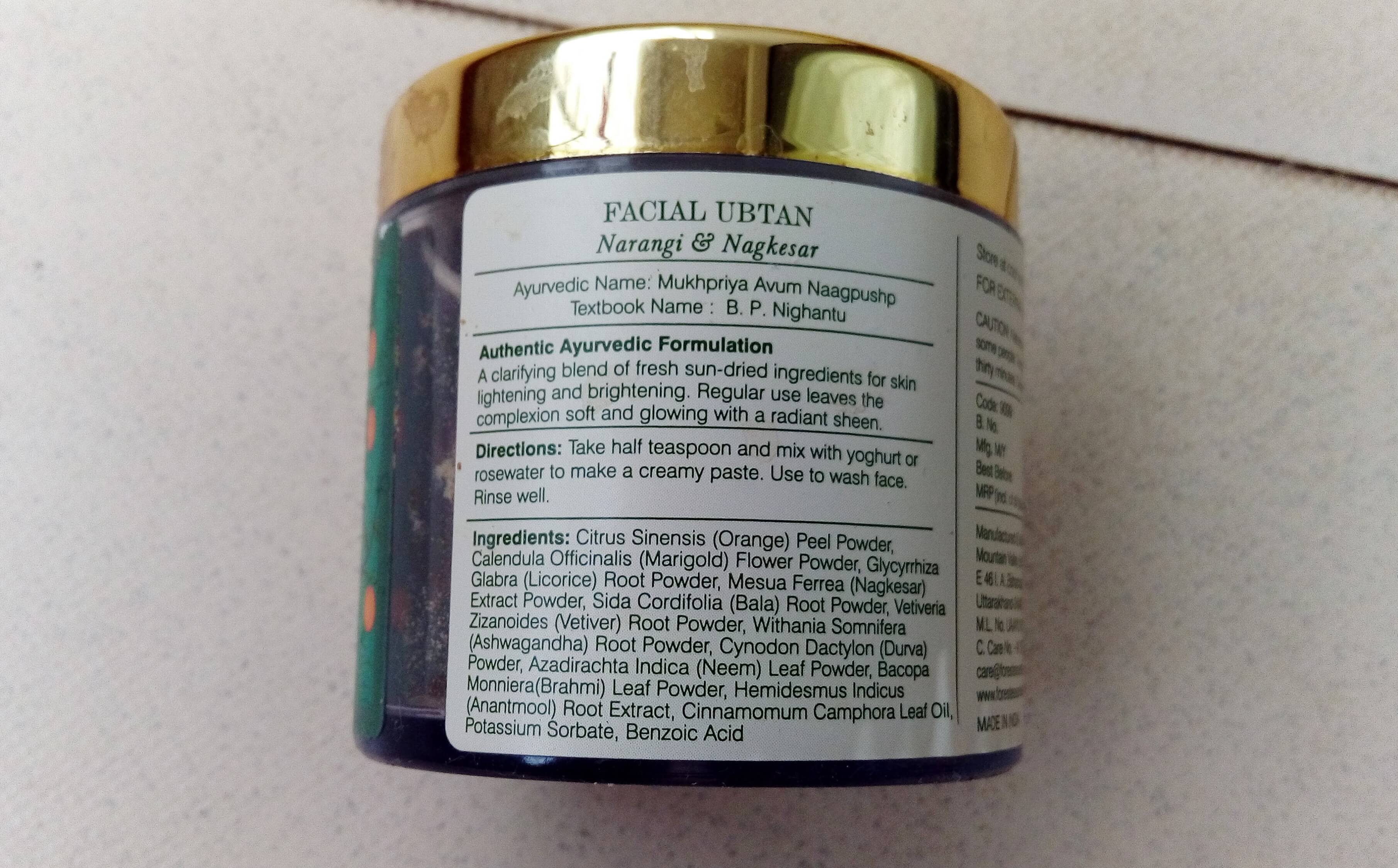 Forest Essentials Ubtan ingredients 1