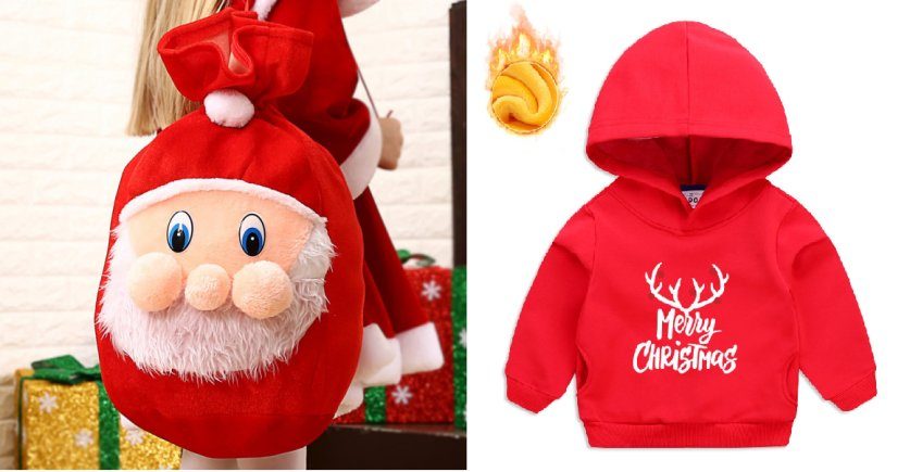 Cute Drawstring Santa Bag + Red Christmas Hoodies