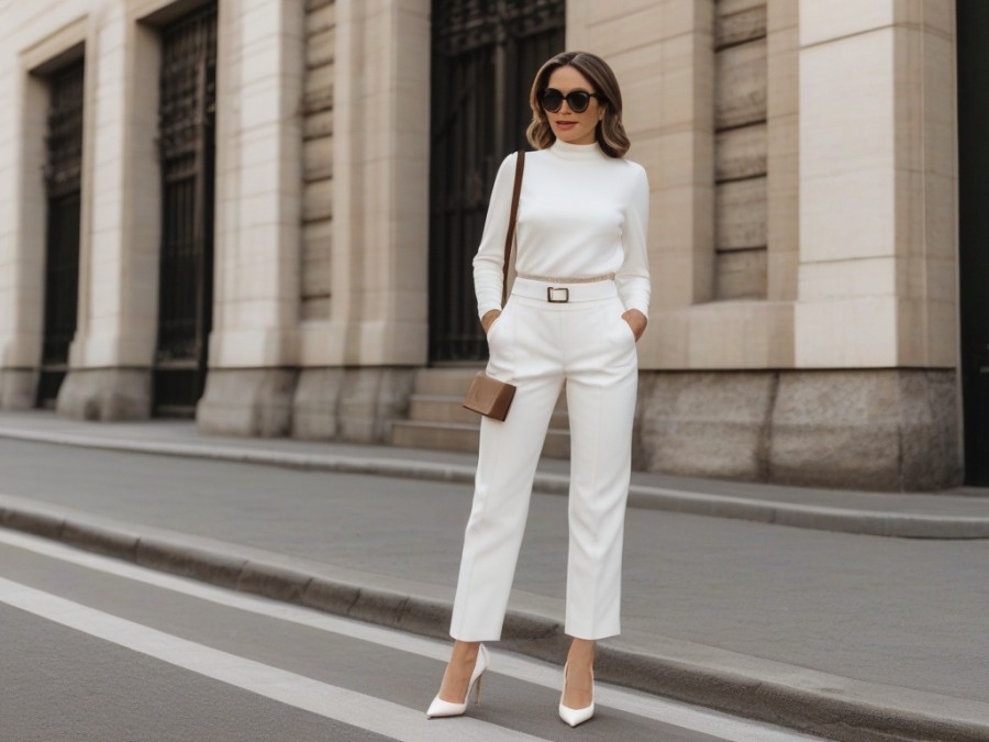 classy woman wearing a monochrome outfit