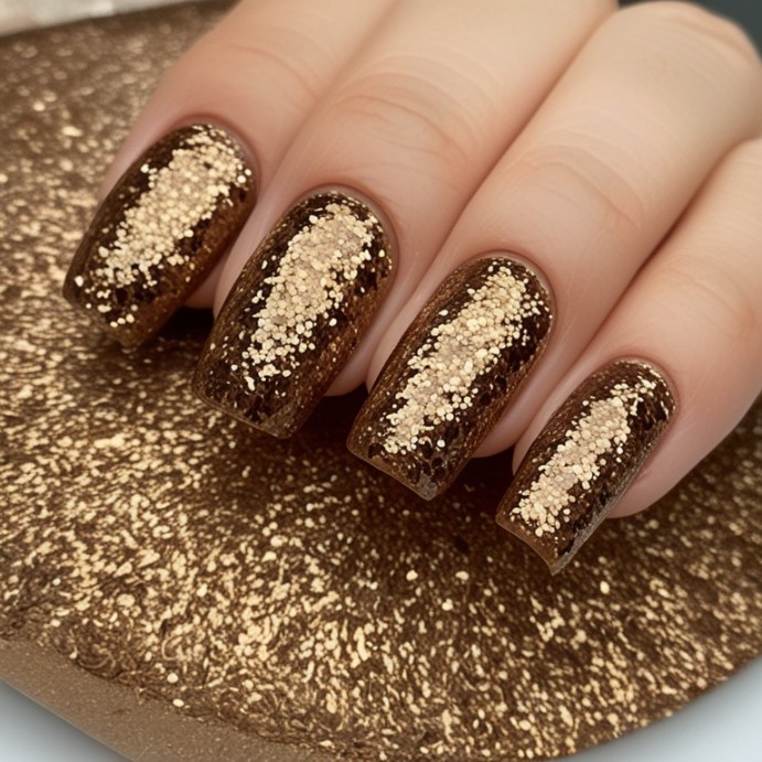 golden glitter nails