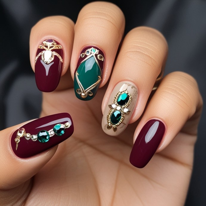 Classy Jewel Tone nail designs