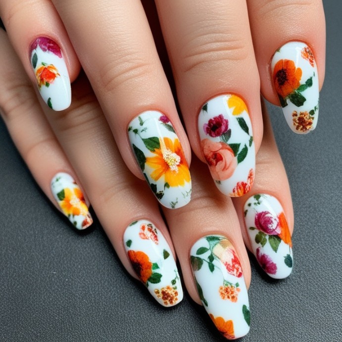 Fall Floral Wraps nails