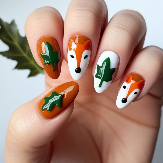 Fall Fox and Leaves nails