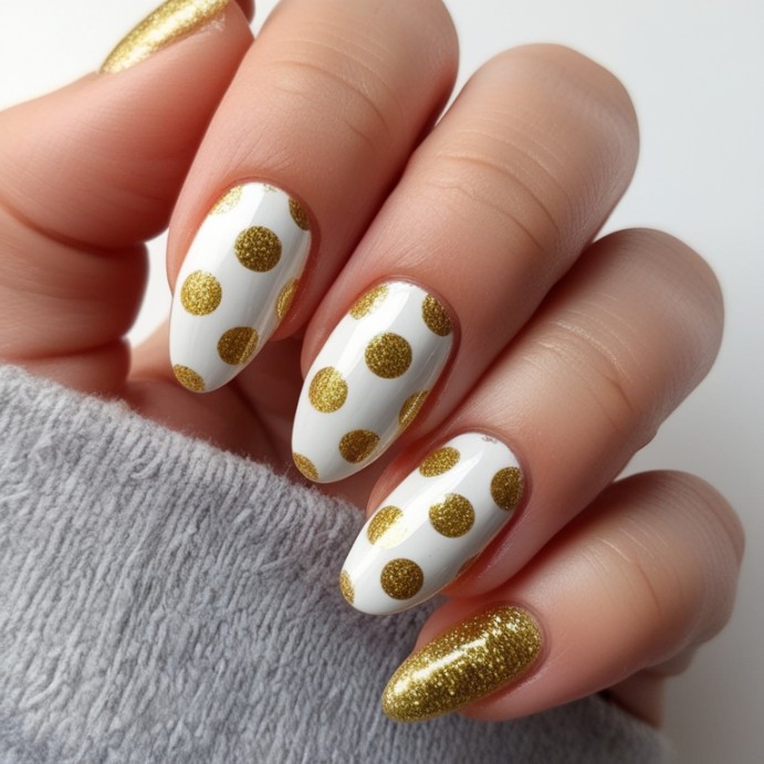 Glittery Gold Polka Dot Pumpkin Nails