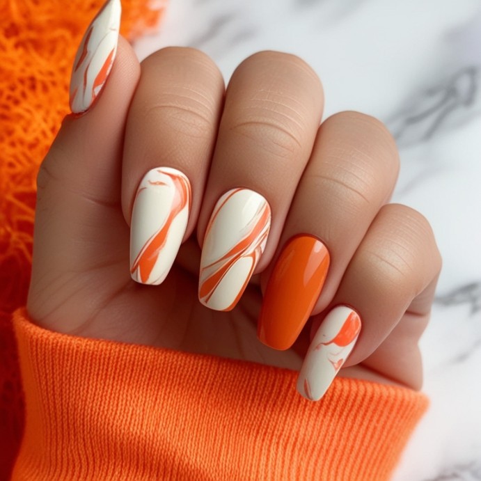 Pumpkin Marble Nails