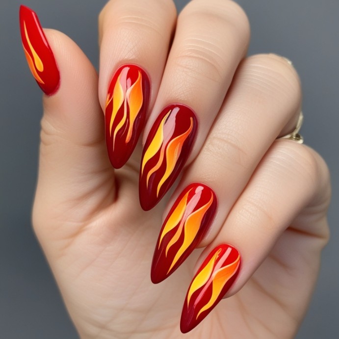 Red Ombre Flames Nails