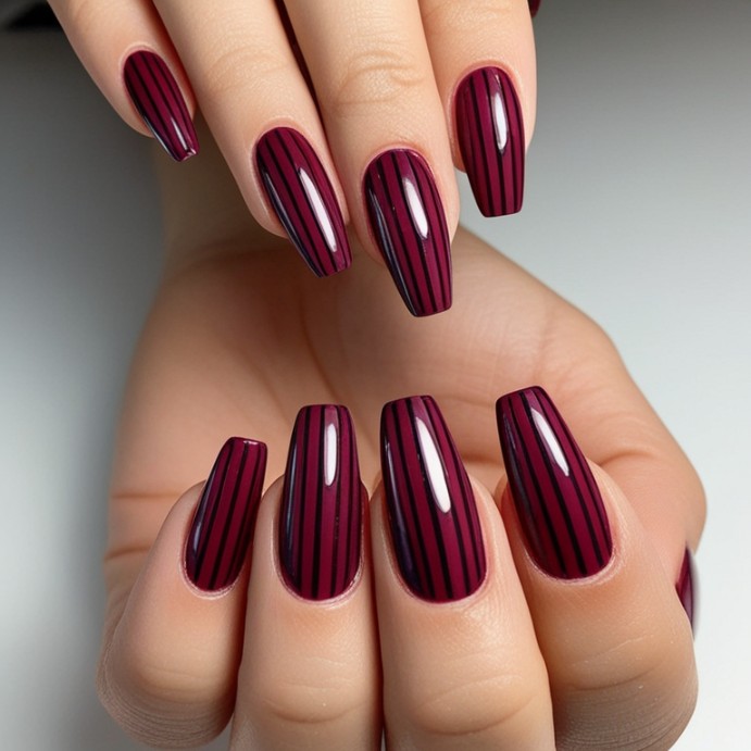 Simply Striped Burgundy Nails