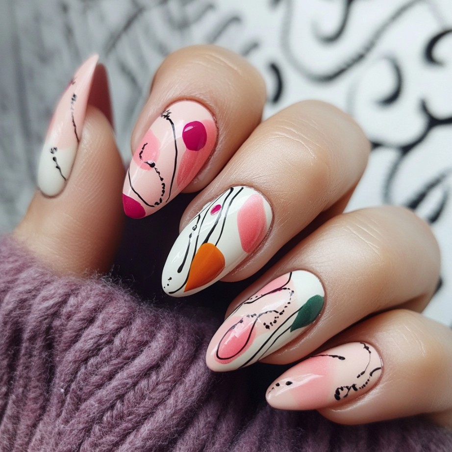 cute feminine abstracts on nails