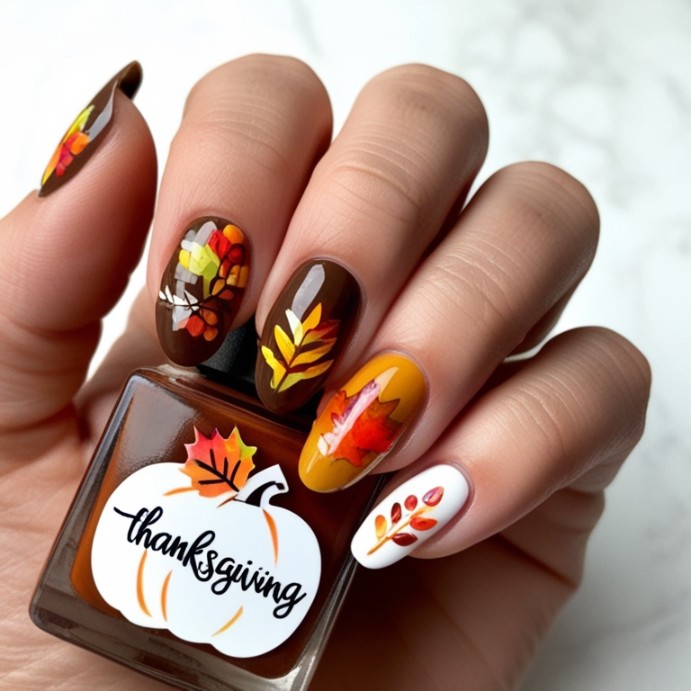 full on thanksgiving mode nail art