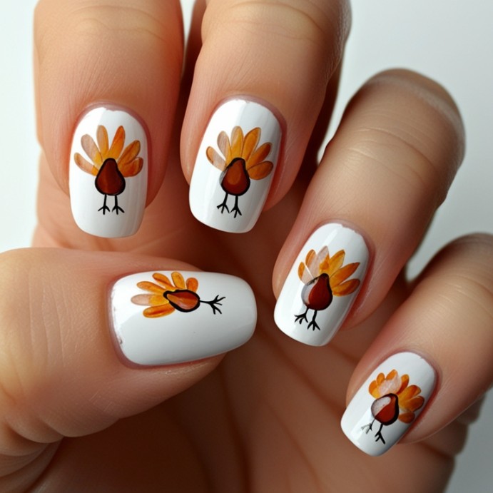 hand-traced turkey art on nails