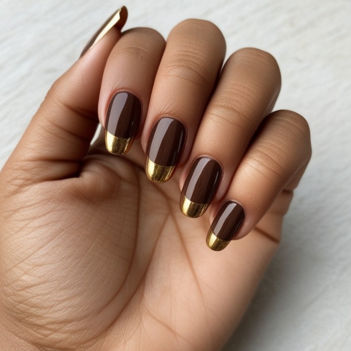 mocha brown gold nails