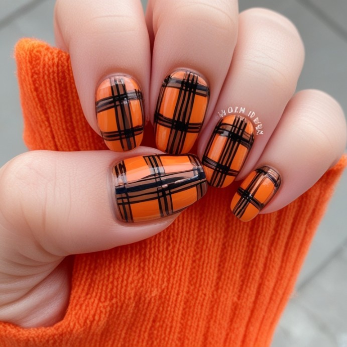 pumpkin plaids nails