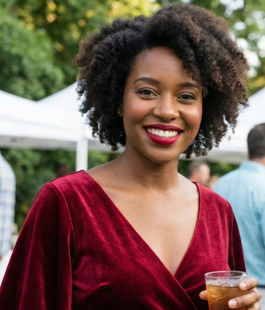 crimson lipstick on red dress